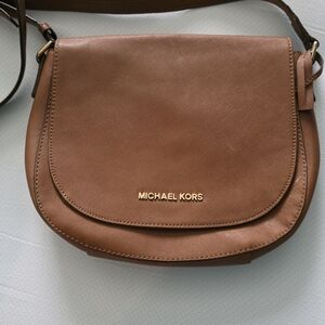 Michael Kors Saddle Crossbody in Cognac Brown with Gold Logo
